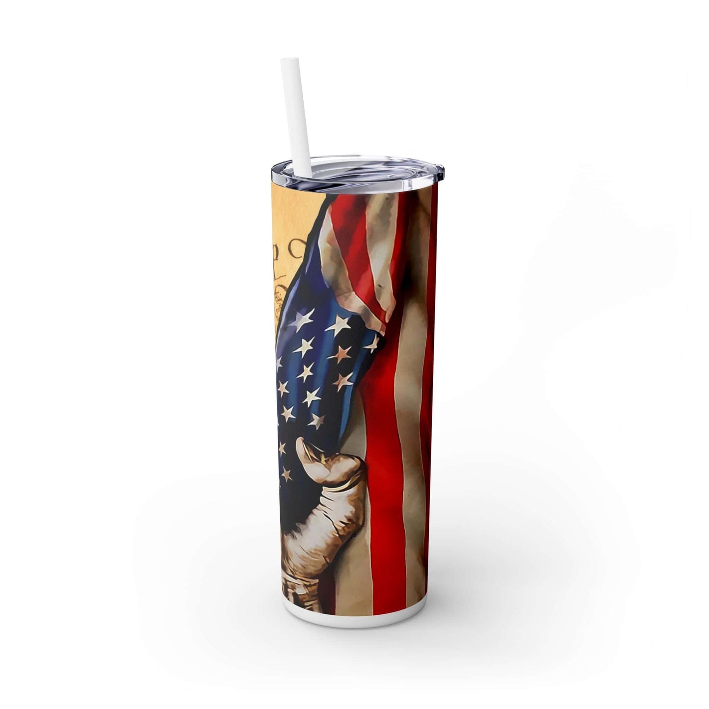 Patriotic Skinny Tumbler with Straw | 20oz USA Flag & Constitution Design