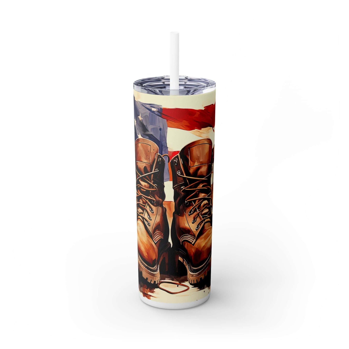 Patriotic Combat Boots Skinny Tumbler with Straw - 20oz