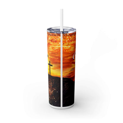 Inspirational Skinny Tumbler with Straw – 'He is Risen' – 20oz