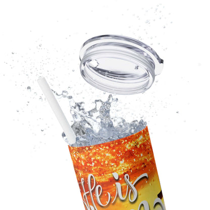 Inspirational Skinny Tumbler with Straw – 'He is Risen' – 20oz