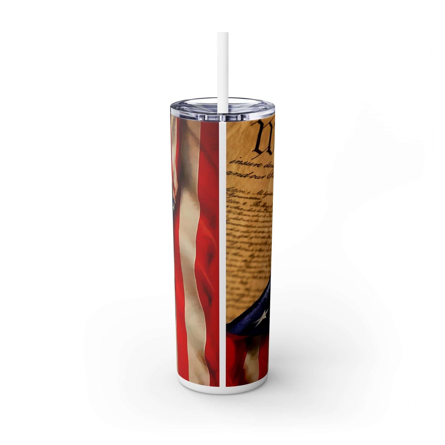 Patriotic Skinny Tumbler with Straw | 20oz USA Flag & Constitution Design