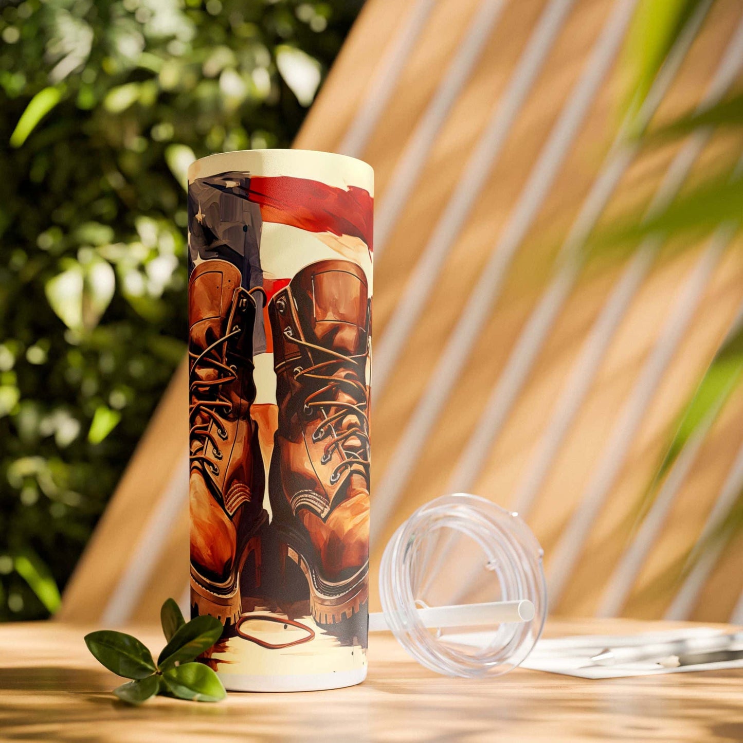 Patriotic Combat Boots Skinny Tumbler with Straw - 20oz