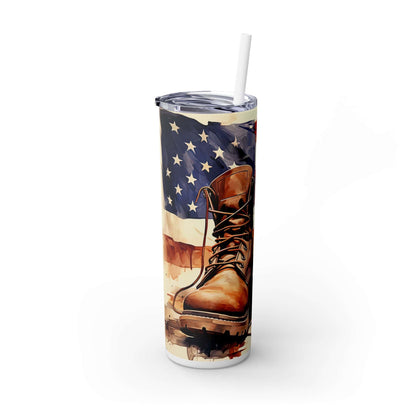 Patriotic Combat Boots Skinny Tumbler with Straw - 20oz