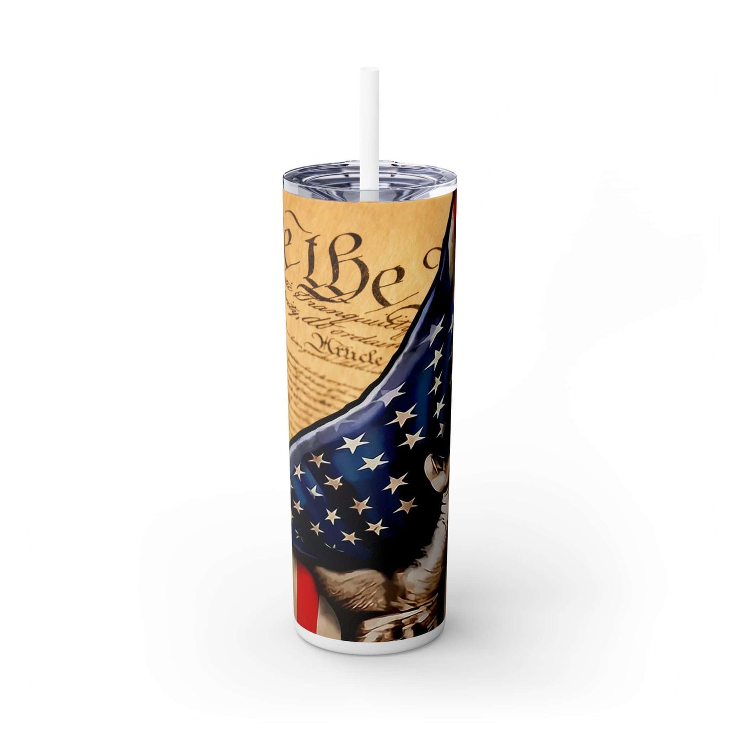 Patriotic Skinny Tumbler with Straw | 20oz USA Flag & Constitution Design