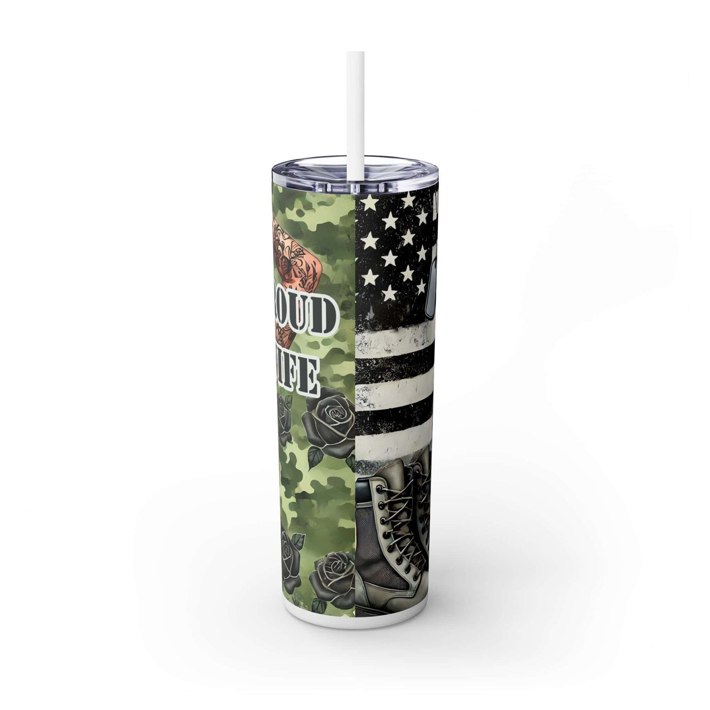 Stylish Camo Skinny Tumbler with Straw - 20oz, Perfect Gift for Military Enthusiasts