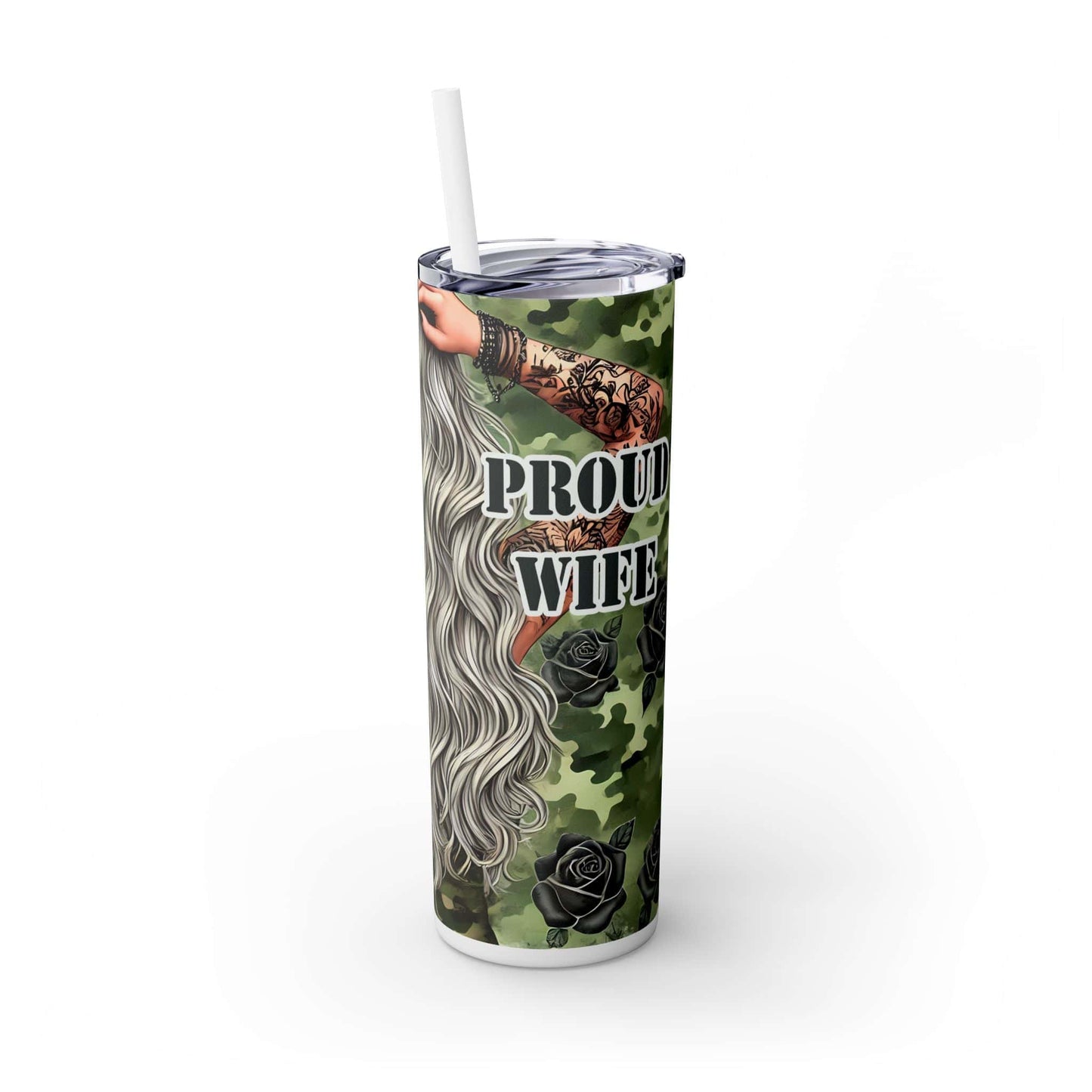 Stylish Camo Skinny Tumbler with Straw - 20oz, Perfect Gift for Military Enthusiasts