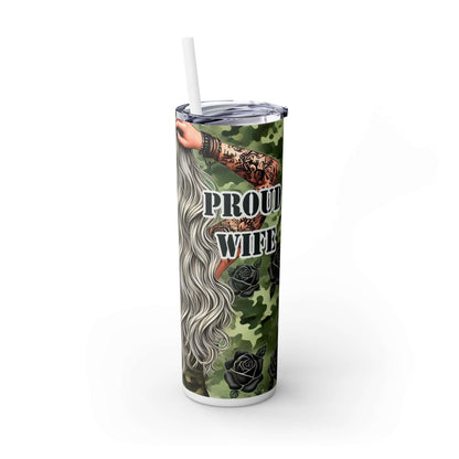 Stylish Camo Skinny Tumbler with Straw - 20oz, Perfect Gift for Military Enthusiasts