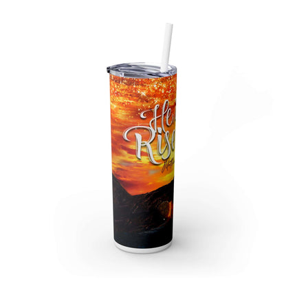 Inspirational Skinny Tumbler with Straw – 'He is Risen' – 20oz