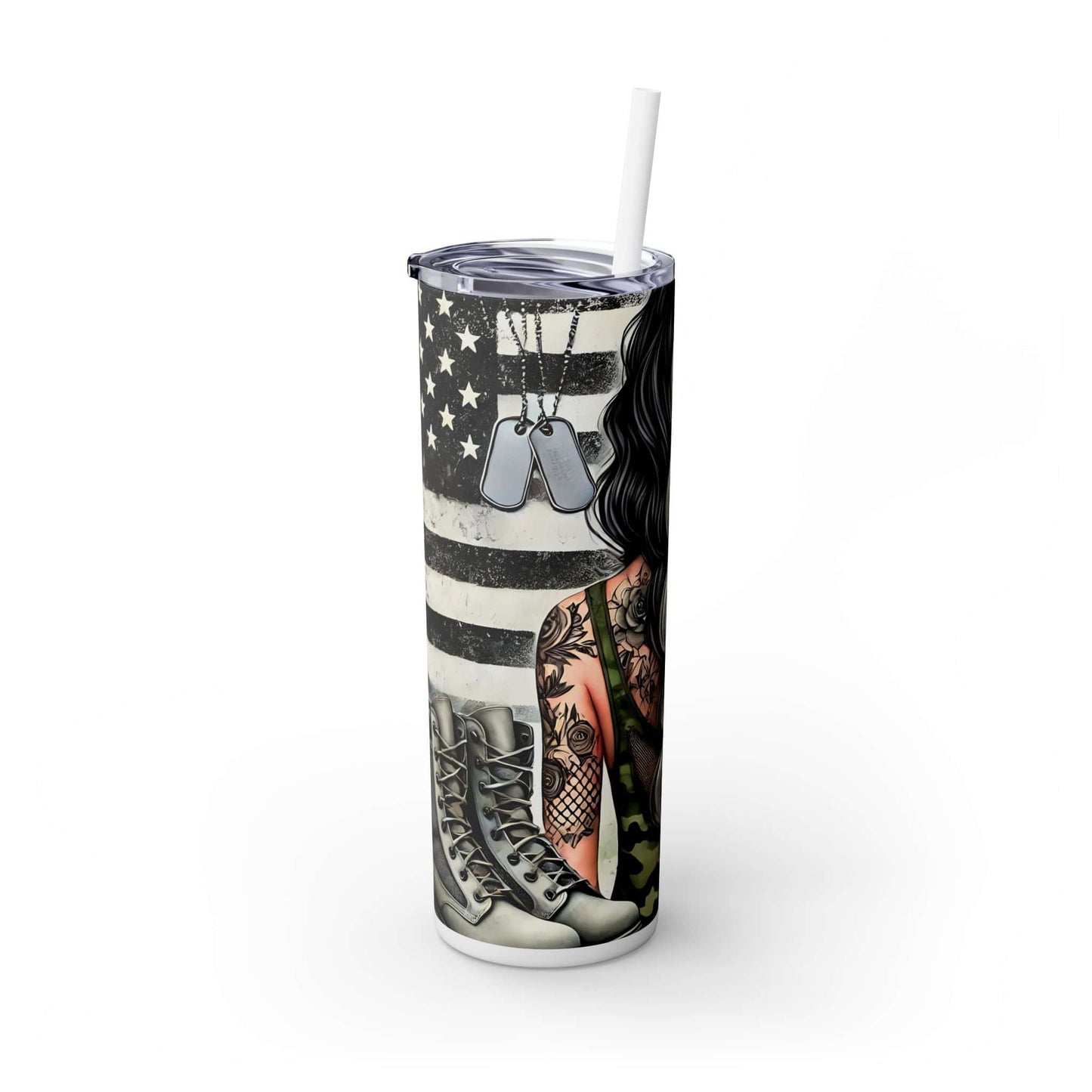 Stylish Camo Skinny Tumbler with Straw - 20oz, Perfect Gift for Military Enthusiasts