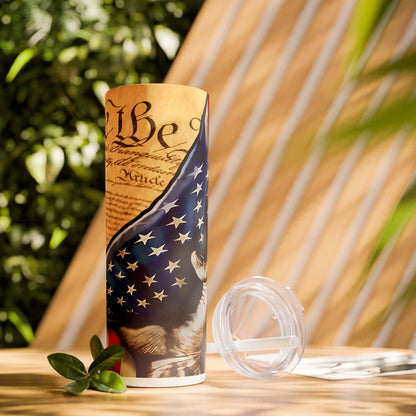 Patriotic Skinny Tumbler with Straw | 20oz USA Flag & Constitution Design