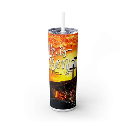 Inspirational Skinny Tumbler with Straw – 'He is Risen' – 20oz