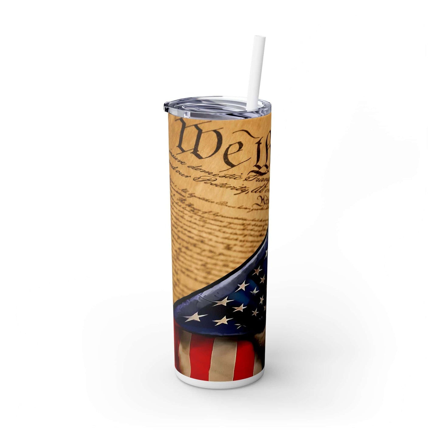 Patriotic Skinny Tumbler with Straw | 20oz USA Flag & Constitution Design